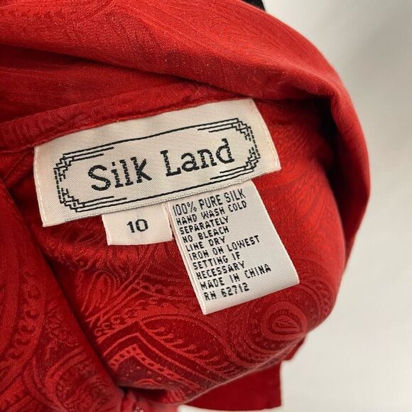 Silk Land Vintage 100% Silk Red Paisley Blouse - Women’s 10 - Picture 7 of 7